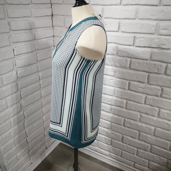NWT Anne Taylor Loft Ladies Size XS Sleeveless Teal Black Mint Off White Blouse - Picture 4 of 8